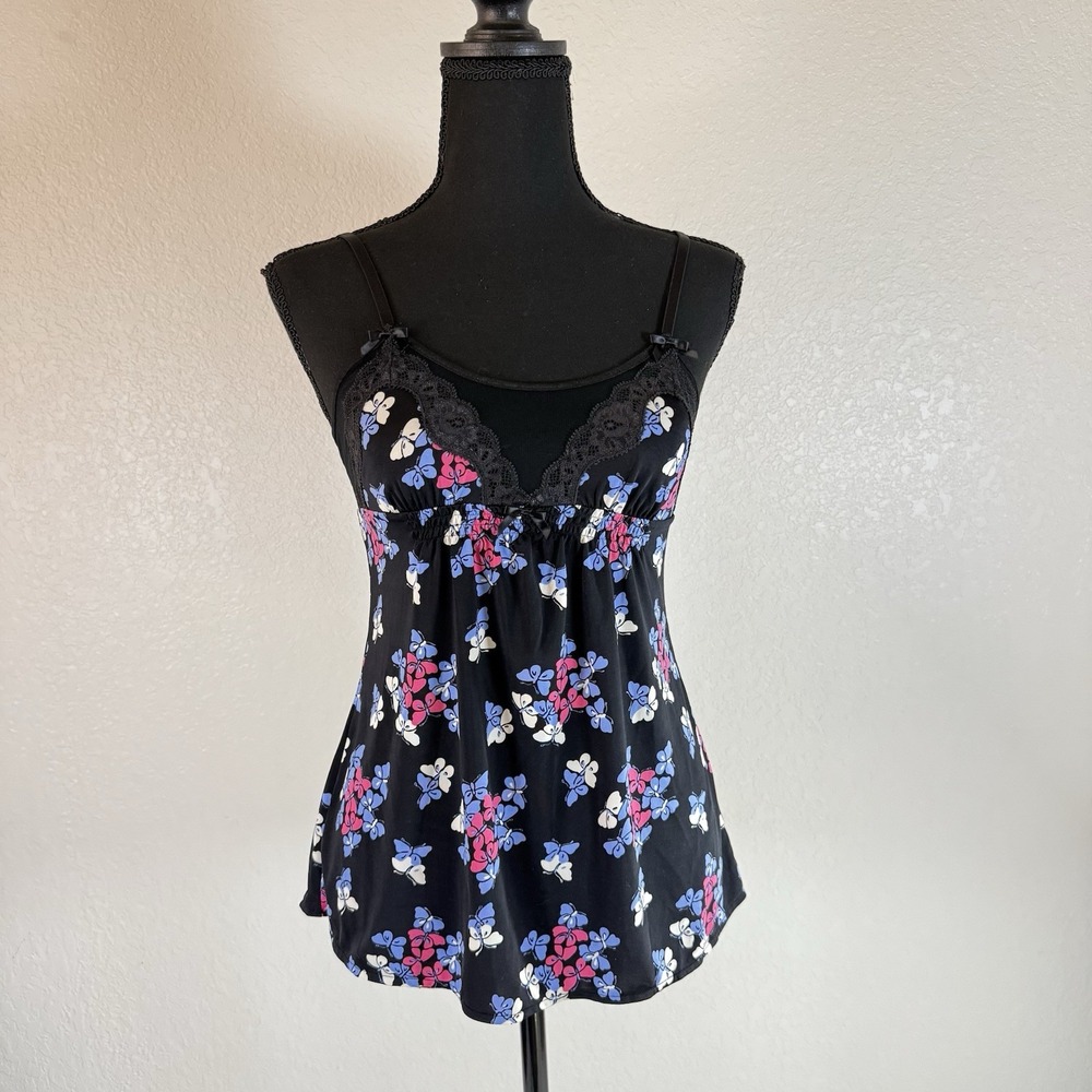 BETSEY JOHNSON Intimates Size S Babydoll Top Black Butterfly
